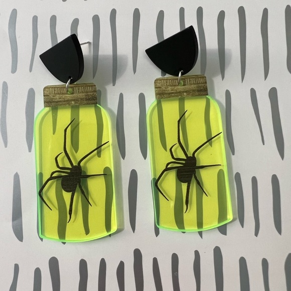 Neon Jar with Spooky Spider Emo Earrings - Goth Spider Earrings - Picture 13 of 15